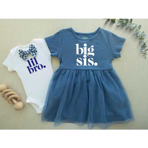 Matching Big Sister and Little Brother Set/Toddler Tutu Dress & Baby Bodysuit, New Baby Gift, Pregnancy Reveal Idea