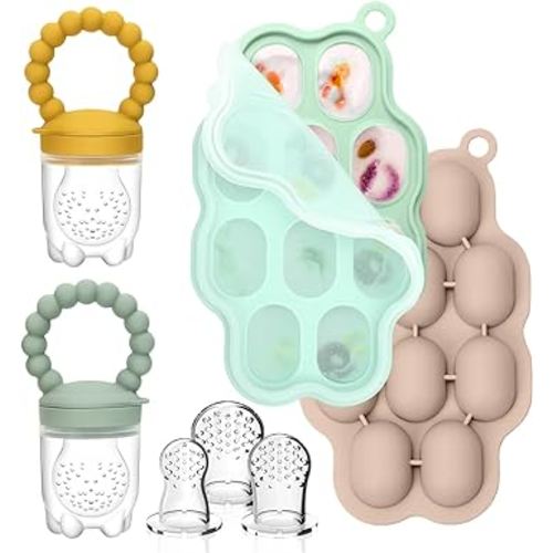 Breastmilk Popsicle Molds for Teething & Baby Fruit Food Feeder Pacifier, Silicone Baby Food Freezer Tray, Teething Popsicle Mold for Baby Teething & Self Feeding, BPA-Free, Green and Yellow