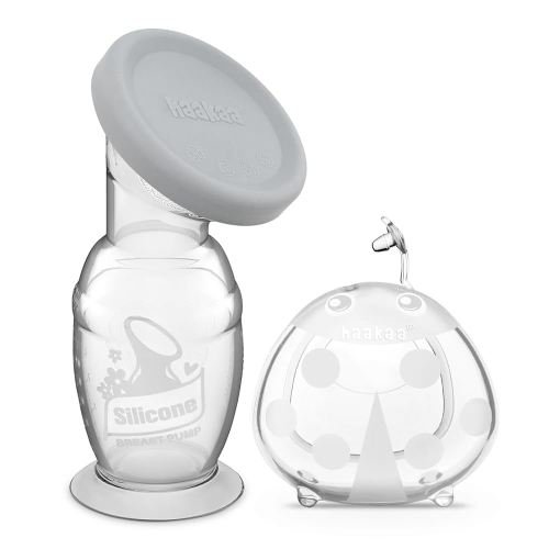 haakaa 150ml Manual Breast Pump with Leakproof Silicone Lid and 75ml Wearable Ladybug Breast Milk Collector Combo New Breastfeeding Gift