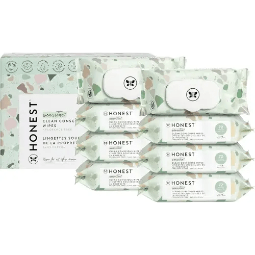The Honest Company Clean Conscious Multi-Use Wipes | Hypoallergenic + Unscented for Sensitive Skin | Over 99% Water, Compostable, Plant Based, Baby Wipes | Geo Mood, 576 Count
