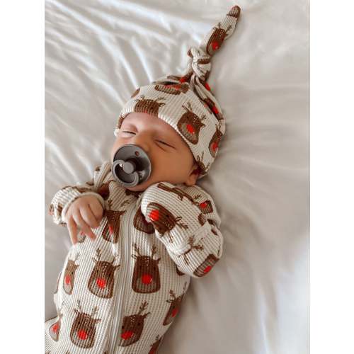 Organic Waffle Knot Beanie, Reindeer