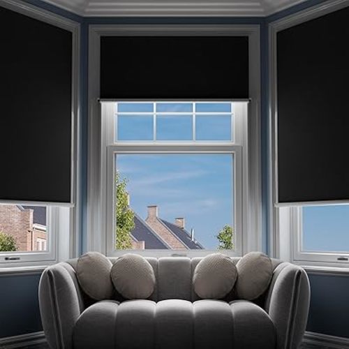 G-WACK Blackout Curtains, No-Drill Blackout Blinds with Magnetic Snaps, 100% Blackout Roller Shades Window Cover, Heat-Insulated Window Blinds & Black Out Curtains for Various Scenes (29" x 48",Black)