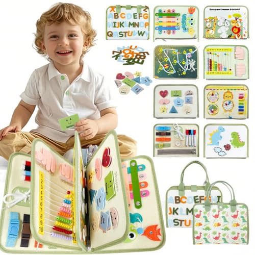 Aurasys Toddler Busy Board for 1 2 3 4 Year Old - Montessori Busy Book Travel Toys Sensory Board Educational Activity Book for Learning Fine Motor Skills, Gifts for Girls Boys Toddler 1+ Years Old