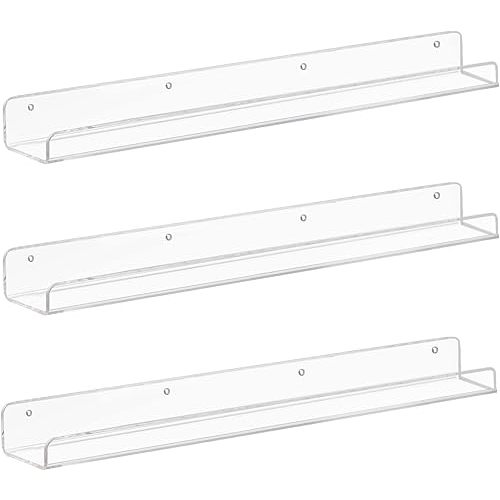 Weiai Clear Acrylic Floating Shelves 24 inches, Wall Bookshelf for Kids, Transparent Book Shelf Ledge for Wall, Set of 3
