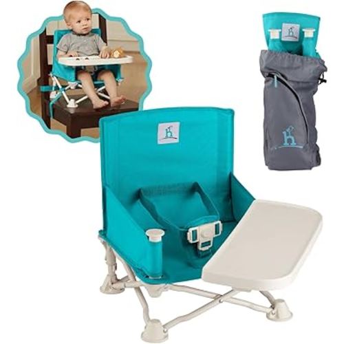 hiccapop OmniBoost Travel Booster Seat with Tray for Baby | Folding Portable Baby Booster Seat for Dining Table, Camping, Beach, Grandma’s | Tip-Free Design Straps to Kitchen Chairs - Booster Chair