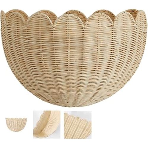 Set of 2 Scalloped Wicker Wall Hanging Basket - 2025 New Natural Country Style,16 * 11'' Handwoven Rattan Storage Home Decor for Bathroom, Bedroom Walls & Cozy Spaces (2)