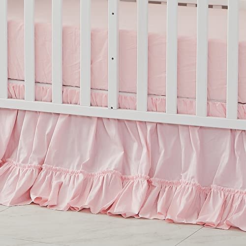 Brandream Crib Bed Skirt for Baby Girls Boys Blush Pink Boho Bohemian Solid Cotton Toddler Bedskirt Farmhouse Chic Ruffle