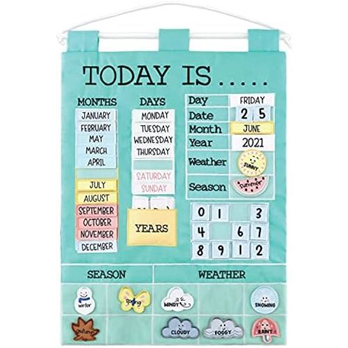 The Peanutshell Learning Calendar Wall Chart - Homeschool Supplies, Interactive Pocket Chart for Toddlers & Kids - Preschool Learning Activity Board, Circle Time Board for Classroom - Today Is
