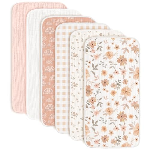Konssy 6-Pack Muslin Baby Burp Cloths, Large 100% Cotton Burping Clothes, Soft & Absorbent for Newborns, Baby Boys and Girls