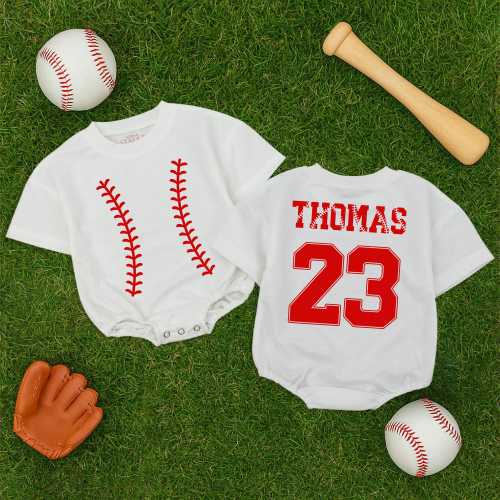 Personalized Baseball Baby Romper, Custom Name and Number Game Day Baby Bodysuit, Baby Boy Baseball Outfit, Baseball Baby Shower Gift