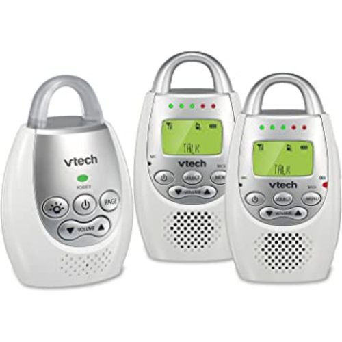 VTech DM221-2 Audio Baby Monitor with up to 1,000 ft of Range, Vibrating Sound-Alert, Talk Back Intercom, Night Light Loop & Two Parent Units, White