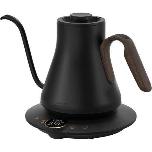 (Goya Walnut) Cocinare Gooseneck Electric Kettle, ±1°F Precise Temperature Control, 1500W Fast Heating, Pour Over Coffee & Tea Kettle with Brew Timer & Keep Warm, Stainless Steel, 0.9L