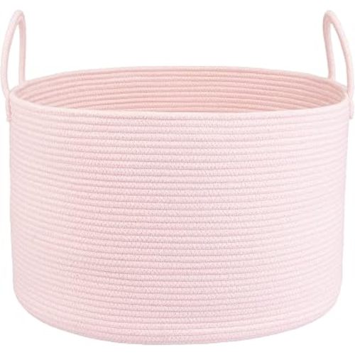 XUANGUO 66L Large Blanket Basket, Round Cotton Rope Basket, Light Pink