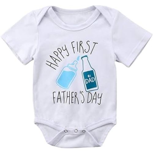 Willow Dance Happy First Fathers Day-Unisex Baby Boys Girls Short Sleeve Bodysuit Cotton Romper