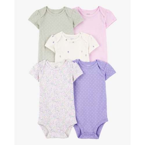 Baby Girl 5-Pack Floral Polka Dot Short-Sleeve Bodysuits - Carter's | Carter's