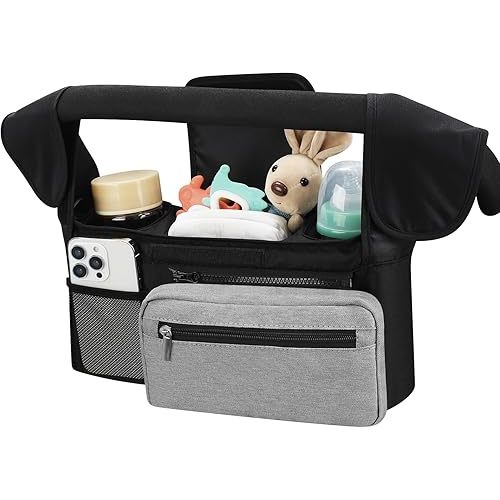 Accmor Universal Stroller Organizer with Insulated Cup Holder Detachable Phone Bag and Shoulder Strap,Stroller Bag Caddy Organizer Fits for Uppababy, Baby Jogger, Britax Strollers