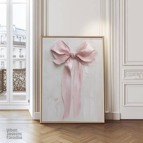 Pink Coquett Bow Impasto Paint, Valentine Bow Wall Art, Cottagecore Decor Gift, Vintage Girly Romantic Artwork, Preppy Home Wall Prints