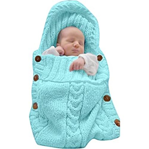 XMWEALTHY Newborn Baby Wrap Swaddle Blanket Knit Sleeping Bag Receiving Blankets Stroller Wrap for Baby(Sky blue) (0-6 Month)