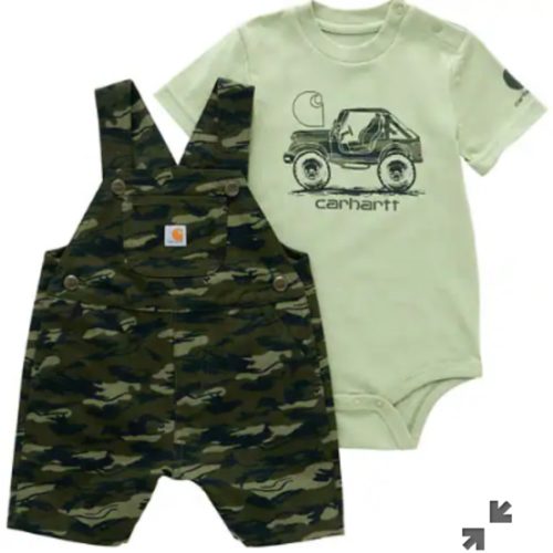 Boys' 2-Piece Short Sleeve Bodysuit & Canvas Printed Camo Shortall Set (Infant) | 9M | Carhartt