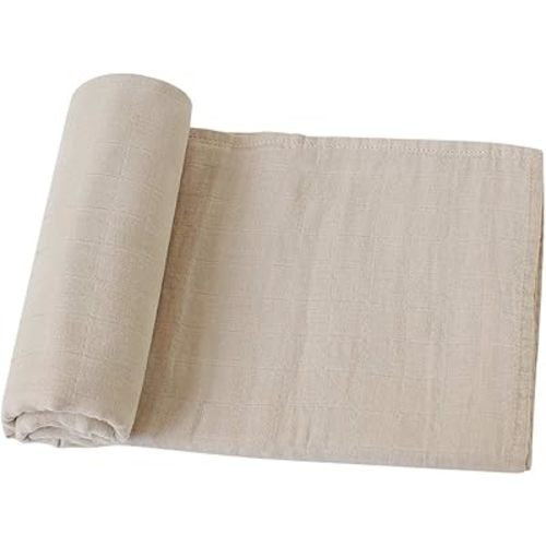 LifeTree Muslin Baby Swaddle Blankets Neutral, Organic Cotton, Large 47 x 47 inches, Swaddling Receiving Blanket for Boys & Girls (Beige)