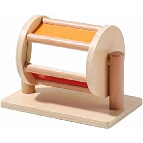 Montessori Toys for Babies 0-6-12 Months, Spinning Rainbow Drum, Wooden Baby Toy with 1 Bell 1 Mirror for Infant, Best Baby Gift Idea