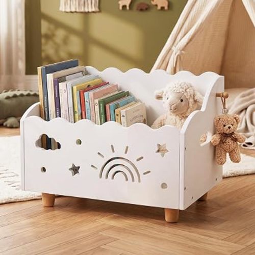 Montessori Baby Bookshelf, Wooden Scallop Book Shelf for Kids Rooms