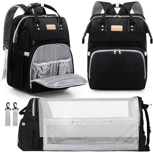 Diaper Bag Backpack, Large Capacity Multifunction Diaper Backpack with Changing Pad for Boy Girl, Travel Baby Bag for Moms Dads, Baby Registry Search Shower Gifts Waterproof Black