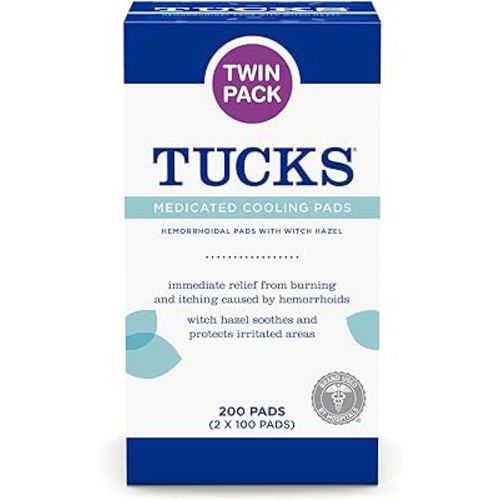TUCKS Medicated Cooling Pads, 200 Count - Witch Hazel Pads for Sensitive Areas, Cleanse and Protect from Irritation