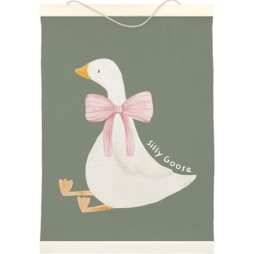 LKETW Silly Goose Wall Art Poster Hanger Frame 12x16 inch, Goose Decor, Goose Gifts, Cute Goose Wall Art for Room, Bow Goose Hanging Banner Decor for Dorm Bedroom, Goose Nursery Decor(Sage Green)