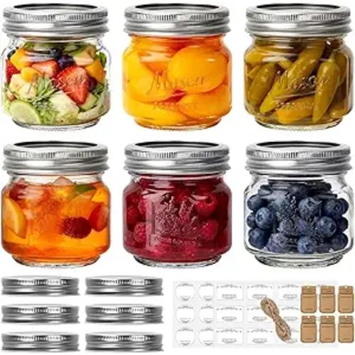 Eathtek 8 oz Glass Mason Jars with Regular Lids, 6 Pack 240 ml Canning Jars With Labels, Tags & Twine for Jam Jelly Spice Honey Herbs, Shower Favors Food Storage Wedding & Party Decor