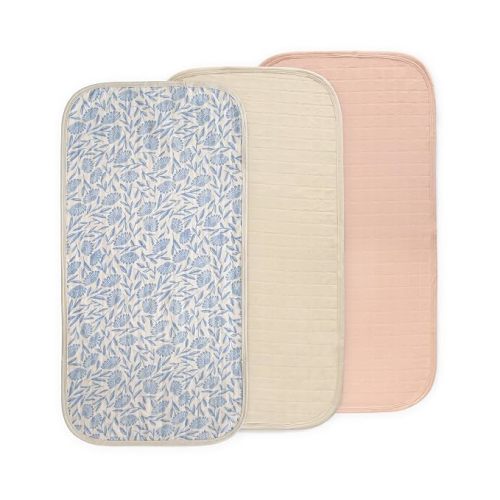 mushie Water Repellent Changing Pad Liners | Made with Organic Cotton | Set of 3 (Blue Flowers Combo)