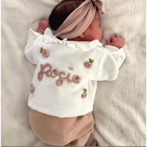 Personalised White Frill Name Cardigan | Name Cardigan | Newborn Cardigan | Newborn gift | Baby Gifts l Name Announcement