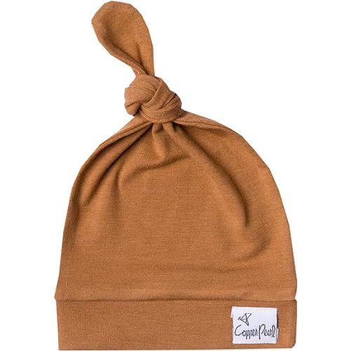 Copper Pearl Baby Beanie Hat Top Knot Stretchy Soft Camel