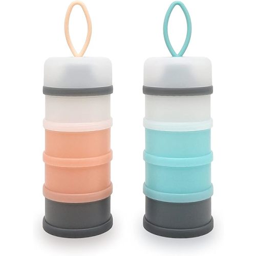 Baby Formula Dispenser, Portable Milk Powder Dispenser Container, Baby Feeding Travel Storage Container, Non-Spill Stackable Baby Snack Storage Container, BPA Free, 4 Compartments, 2 Packs