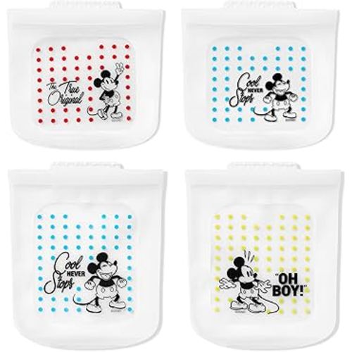 Pyrex Platinum Silicone Food Grade Reusable Storage Bag, Bundle 4-Pack Large and Small | Mickey Mouse | Eco-Friendly | Cook, Store, Sous Vide, or Freeze | Dishwasher, Freezer, and Microwave Safe