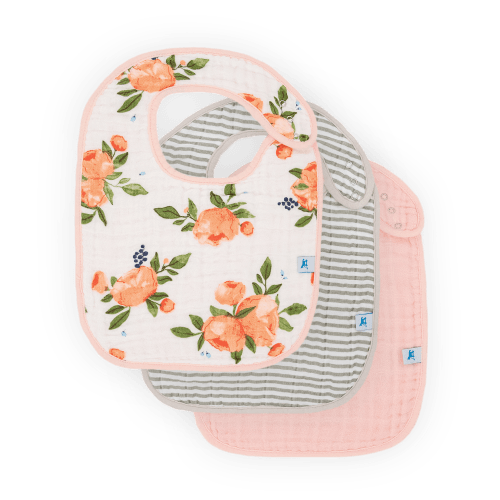 Cotton Muslin Classic Bib 3 Pack - Watercolor Roses