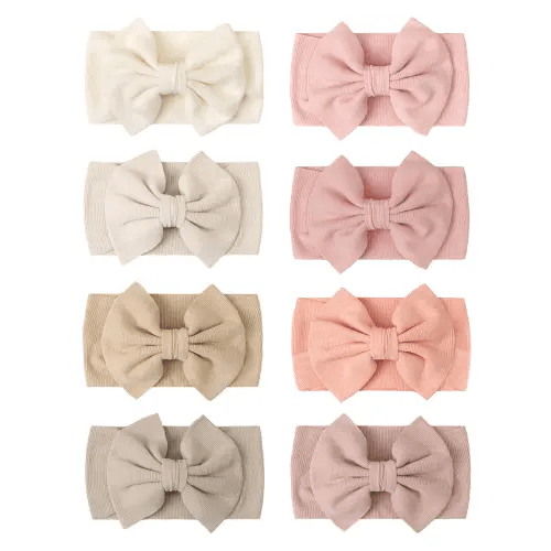 8 PCS Oversized Bow Hair Headbands for Infants, Cute Buttery Soft & Lightweight for Everyday Use, Gentle Stretch Ribbed Headwrap for Newborn Photography Props, Headband Set