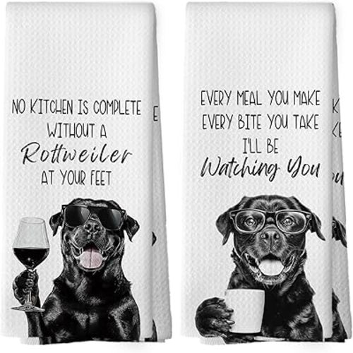 Funny Rottweiler Kitchen Towels Set of 2, Dog Kitchen Accessories, Coffee Station Decor, Dog Chef Gift Hand Towel, Dining Room Decorative Tea Towel Dish Towels 16x24 Inch