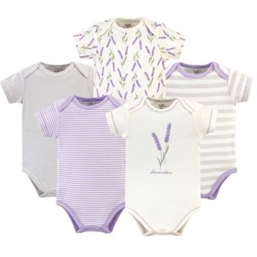 Touched By Nature Baby Girl Organic Cotton Bodysuits 5pk, Lavender, 18-24 Months