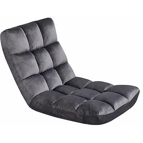 Yaheetech Floor Folding Chair with Back Support, Padded Folding Gaming Sofa Chair with 14 Adjustable Backrest, Adults Couch Recliner, Floor Seating Lounge Chair, Armless Meditation Chair, Gray
