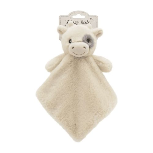 Snuggly Super Soft Stuffed Animal Fuzzy Security Baby Blanket - Fuzzy Cow - For Infant Toddlers Boys And Girls- Linzy Toys - 14" x 14" (613502A)