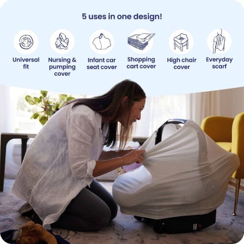 Goldbug 5-in-1 Car Seat And Nursing Cover - Multi Use Cover For Baby - Gray Stripe