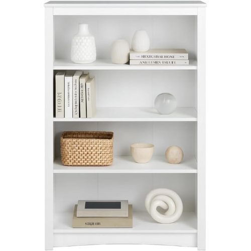 Prepac Sonoma 4-Tier Bookcase 48"H with 3 Adjustable Shelves, White Storage Cabinet, Modern Display Cabinet, Bookshelf with Storage Shelves for Home Office, Living Room Organizer