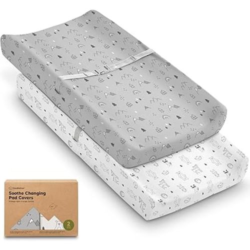 2-Pack Organic Changing Pad Covers for Girl, Boy, Neutral - 100% Cotton Changing Table Pad Cover, Soft Baby Nursery Diaper Changing Pad Sheets, Contour Changing Pads Liners,Change Pad Cover (Woodland)