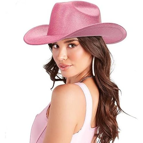 Holographic Western Cowboy Hat for Women - Sparkly Cowgirl Hat for for Wedding Music Costume Party(M-L)