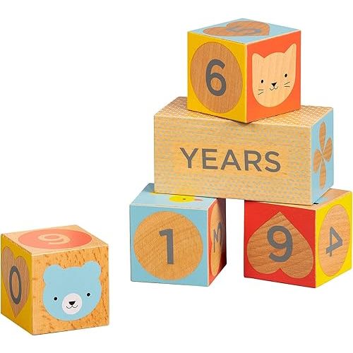 Petit Collage Baby Milestone Blocks Photo Props for Months, Weeks, Years – Numbered Wooden Blocks, Baby Props to Capture Baby’s Growth Over Time