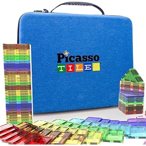 PicassoTiles Toy Carry Case Storage Box Organizer Portable Travel Bag in Water Resistant Oxford Cloth for Kids Magnetic Tiles STEM Construction Block Sets Accessories Character Action Figures PTA101