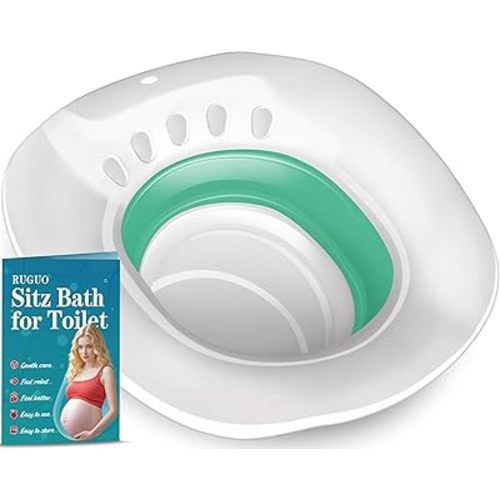 RUGUO Sitz Bath for Toilet Seat - Yoni Steam Seat - Sitz Bath for Hemorrhoids and Postpartum Care - Portable Bidet BPA Free - Foldable Basin for Epsom Salt Soak - Green