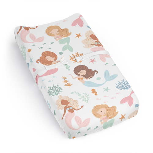 Sweet Jojo Designs Mermaids Pink Blue Orange Changing Pad Cover Sheet