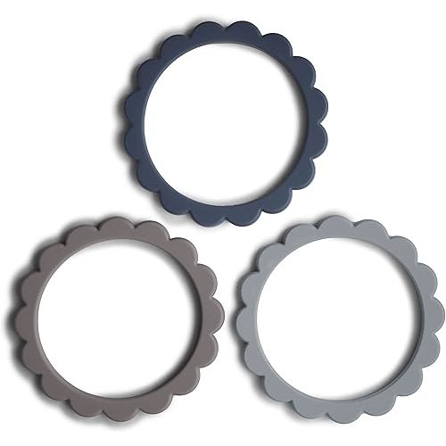 mushie Flower Teether Bracelet | 3-Pack (Steel/Dove Gray/Stone)